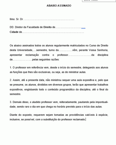 Modelo de Abaixo Assinado contra Professor