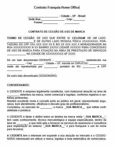 Modelo de Contrato de Franquia com Prestação de Serviços em Home Office - Trabalhador HomeOffice