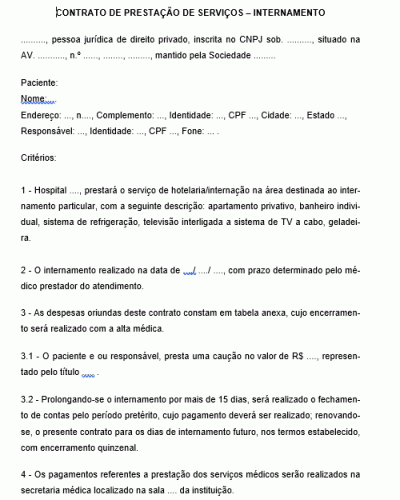 Modelo de Contrato de Internamento Hospitalar