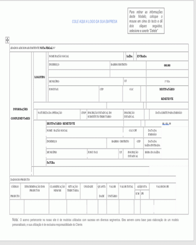 Modelo de Nota Fiscal - Transferência