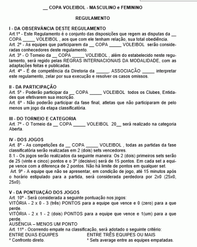 Modelo de Regulamento e Ficha de Inscrição para Torneio de Voleibol