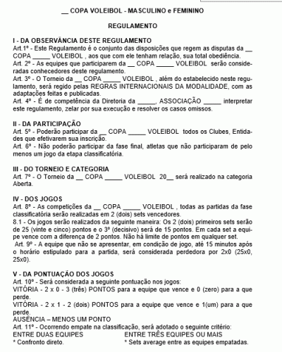 Um exemplo de um regulamento de um torneio.