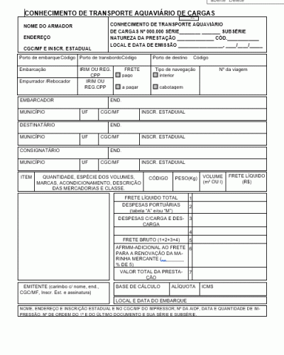 Modelo de Nota Fiscal de Transporte Aquaviário de Carga