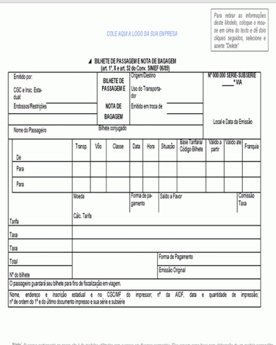Modelo de Bilhete e Nota de Bagagem