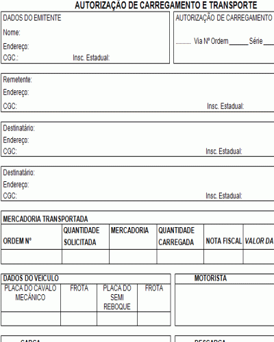 Modelo de Autorização de Carregamento e Transporte