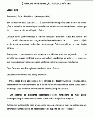 Modelo de Carta de apresentação de Currículo