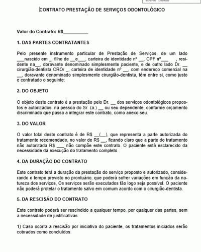 Modelo de Contrato de Prestação de Serviços Odontológico - Dentista e Paciente