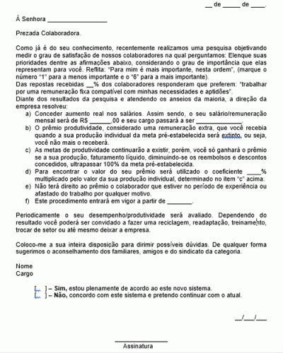 Modelo de Comunicado de aumento Salarial - Novo sistema de Remuneração