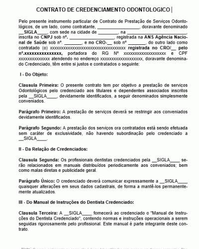 Modelo de Contrato de Credenciamento Odontológico - Dentista Associado