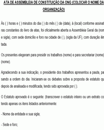 Modelo de Ata de Assembleia de Constituição de ONG