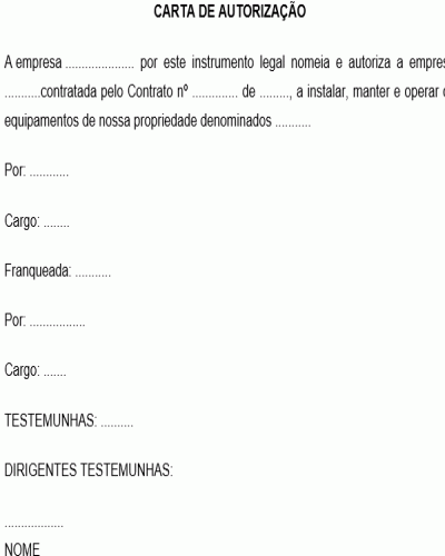 Modelo de Autorização para Instalação de Equipamentos