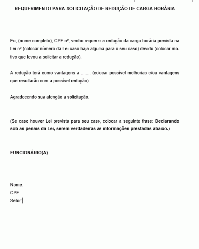 Modelo de Requerimento para Solicitar Redução de Carga Horária