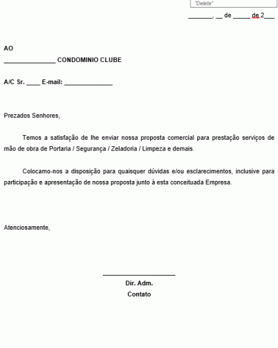 Modelo de Proposta Comercial para Prestação Serviços de Mão de Obra de Portaria Segurança Zeladoria Limpeza e demais