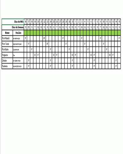 Modelo de Escala de Revezamento de Horário para Portaria - Porteiro Segurança Zelador Faxineira