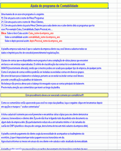 Modelo de Planilha para Elaborar a Contabilidade de Micros e Pequenas Empresas - Completa com todos os cálculos Contábeis