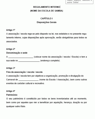 Modelo de Regimento Regulamento Interno de Escola de Samba