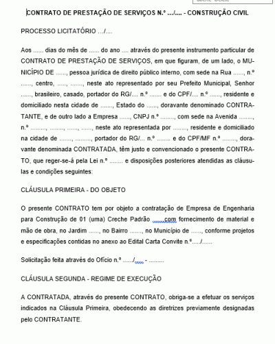 Modelo de Contrato de Prestação de Serviço para Construção de Creche Municipal