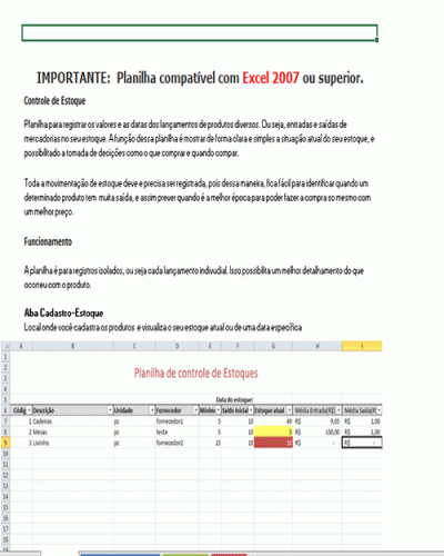 Modelo de Planilha de Controle de Estoque