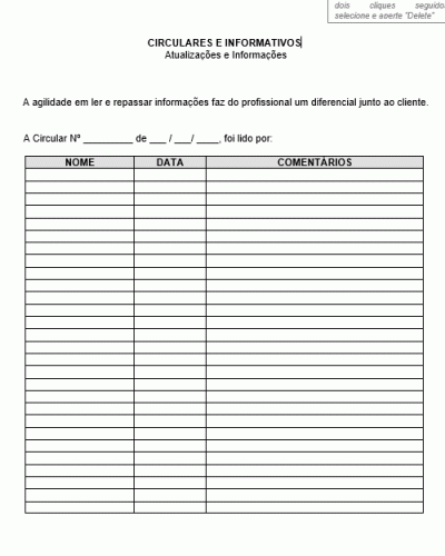 Modelo de Controle de Circulares e Informativos empresarial
