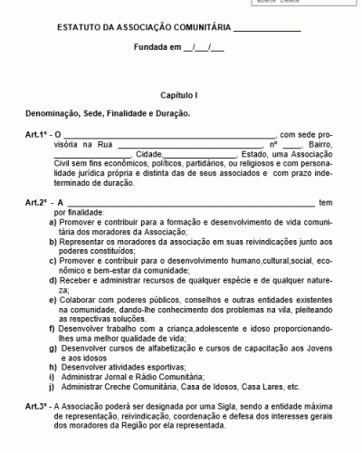 Modelo de Estatuto de Associação Comunitária - Comunidade Local ou Região