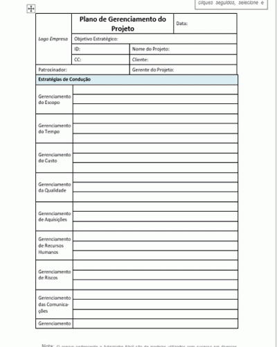 Modelo de Formulário de Plano de Gerenciamento do Projeto