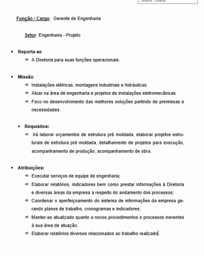 Modelo de Descrição de Cargo de Gerente de Engenharia