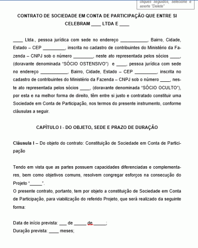 Modelo de Contrato de Sociedade com Conta de Participação