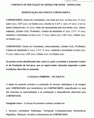 Modelo de Contrato de Prestação de Serviço de Radiologia