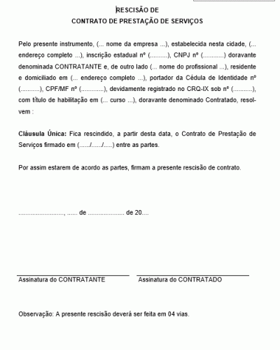 Referência para uma Rescisão de Contrato de Prestação de Serviços