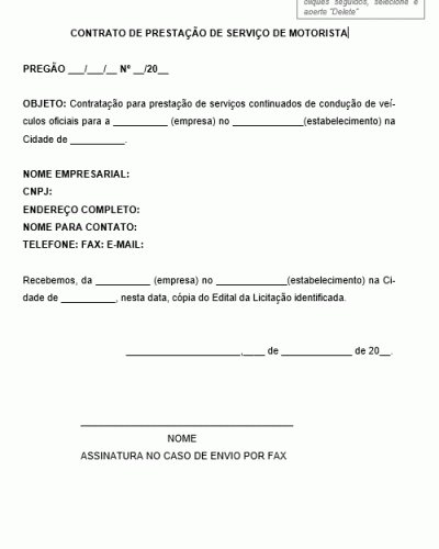 Modelo de Contrato de Prestação de Serviço de Motorista Licitação