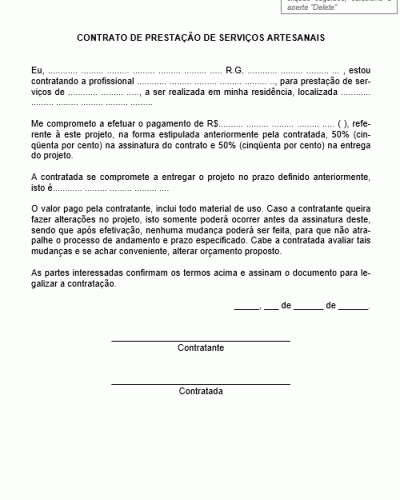 Modelo de Contrato de Prestação de Serviços Artesanais - Modelo Simples