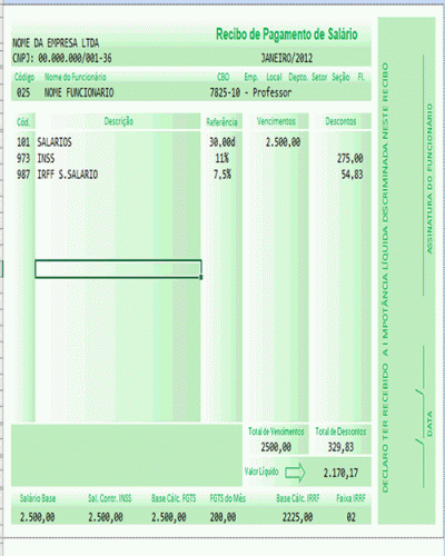 Modelo de Holerite de salário - Pagamento