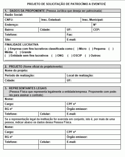 Modelo de Projeto de Solicitação de Patrocínio para Evento