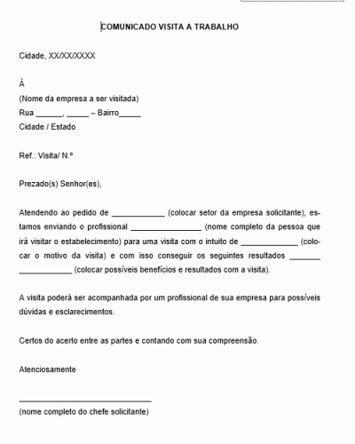 Modelo de Comunicado de Visita a Trabalho