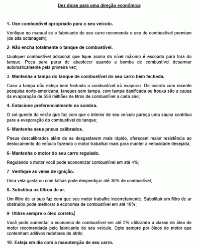 Modelo de Normas e Dicas - Direção Econômica - Motoristas