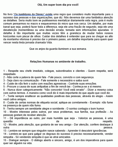 Modelo de Normas e Dicas - Relações Humanas no Trabalho