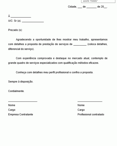 Modelo de Apresentação de Proposta Comercial para Profissional Autônomo