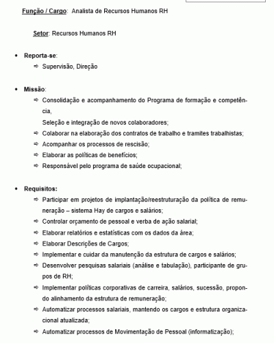 Modelo de Descrição de Cargo de Analista de Recursos Humanos RH