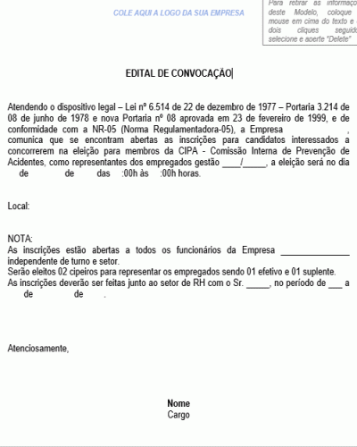 Modelo de Edital Convocação CIPA