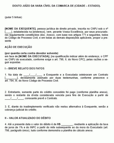 Modelo de Petição Ação de Execução Imóvel Cobrança de Pagamento