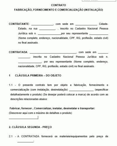 Referência Para Um Contrato De Fabricação E Fornecimento De Produto