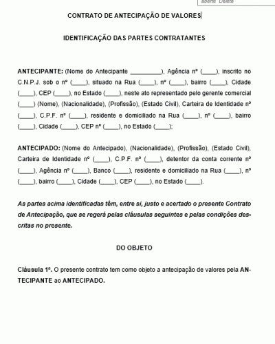 Modelo de Contrato de Antecipação de Valores