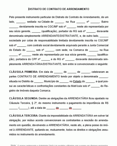 Modelo de Contrato de Arrendamento de Imóvel Rural, PDF