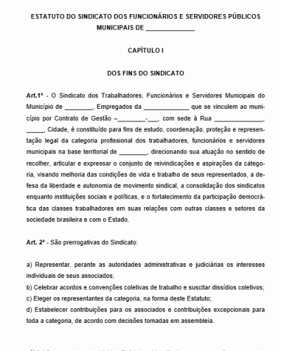 Modelo de Estatuto do Sindicato dos Servidores Públicos Municipais