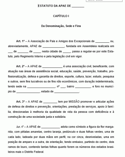 Modelo de Estatuto da APAE Associação de Pais e Amigos dos Excepcionais