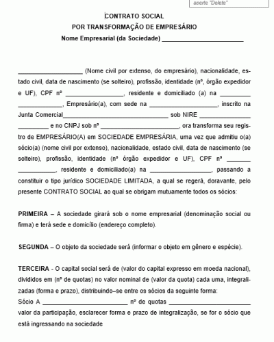 Modelo de Transformação de Empresa Individual para Sociedade