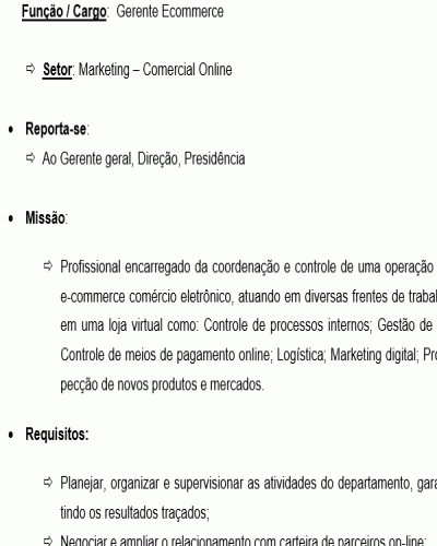 Modelo de Descrição de Cargo de Gerente Ecommerce Comércio Eletrônico