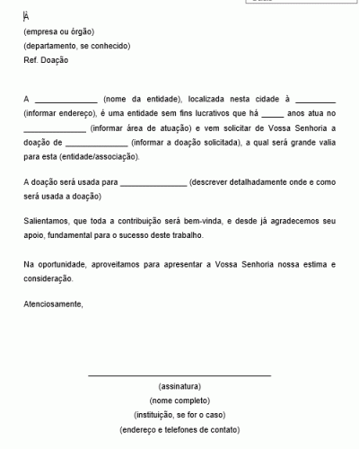 Modelo de Ofício para solicitação de Doação