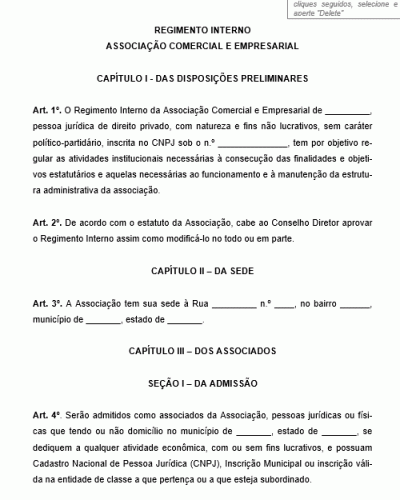 Modelo de Regimento Interno da Associação Comercial e Empresarial