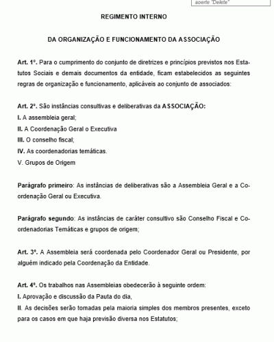 Modelo de Regimento Interno Regulamento para Associação